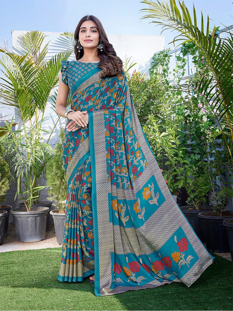 KALINI Floral Printed Leheriya Saree