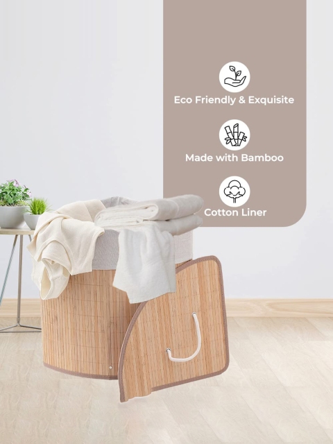Kuber Industries 35 L Foldable Bamboo Basket Clothes Storage Laundry Bag with Lid - Image 5