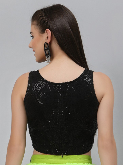 studio rasa Embellished Sequinned Detailed Net Ethnic Fitted Crop Top - Image 5