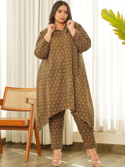 NANGALIA RUCHIRA Lirose Women Plus Size Pure Cotton Printed Tunic Top With Trouser