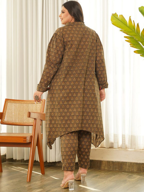 NANGALIA RUCHIRA Lirose Women Plus Size Pure Cotton Printed Tunic Top With Trouser - Image 4