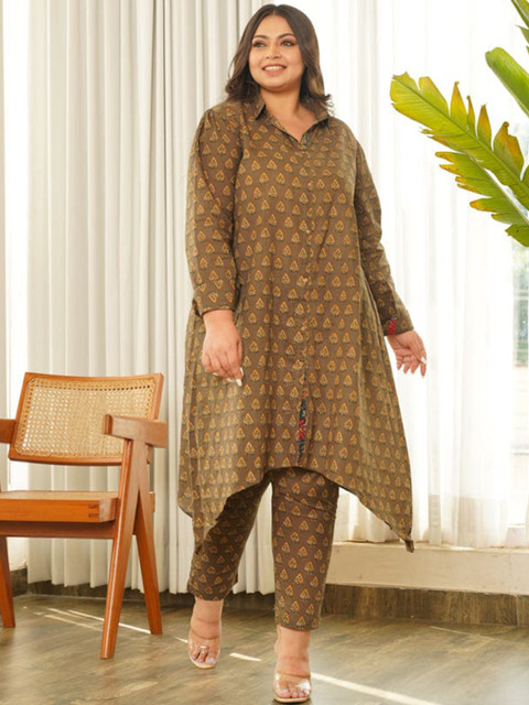 NANGALIA RUCHIRA Lirose Women Plus Size Pure Cotton Printed Tunic Top With Trouser - Image 3