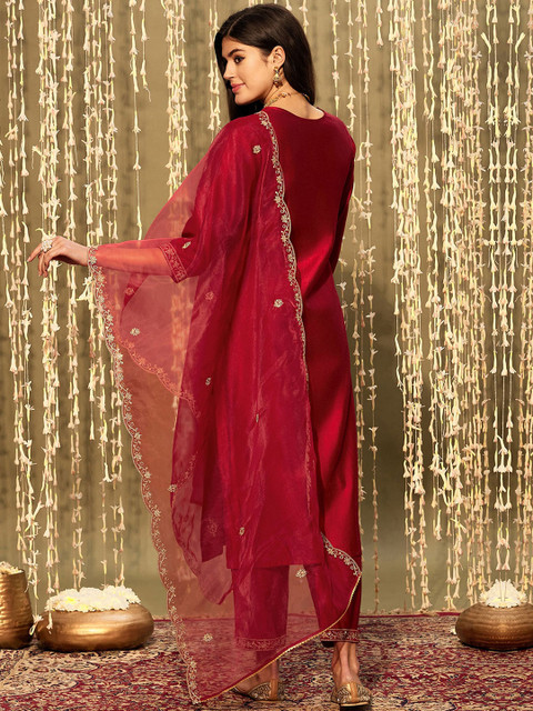 Indo Era Ethnic Motifs Embroidered Thread Work Kurta With Trousers & Dupatta - Image 5
