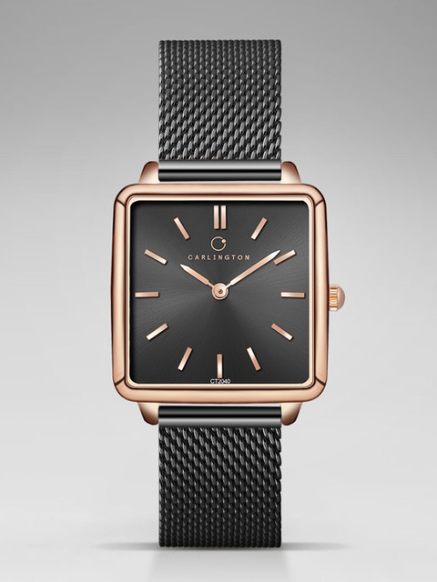 CARLINGTON Women Stainless Steel Bracelet Style Straps Analogue Watch Iconic 2040 Black