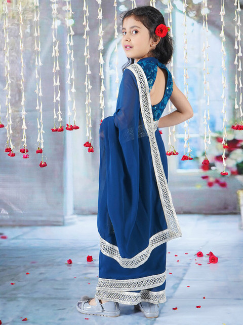 Little Bansi Embroidered Pure Georgette Ready to Wear Saree with Stitched Blouse - Image 3