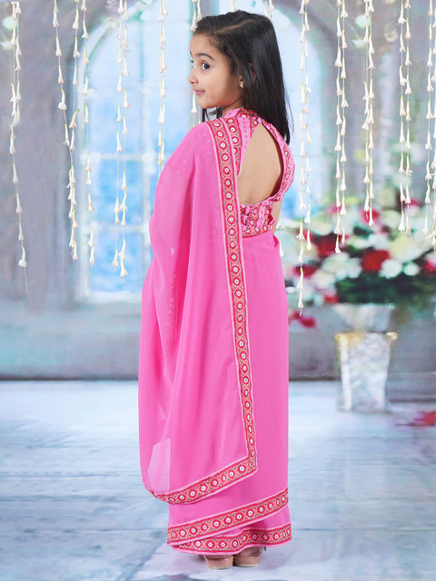 Little Bansi Embroidered Pure Georgette Ready to Wear Block Print Saree - Image 4