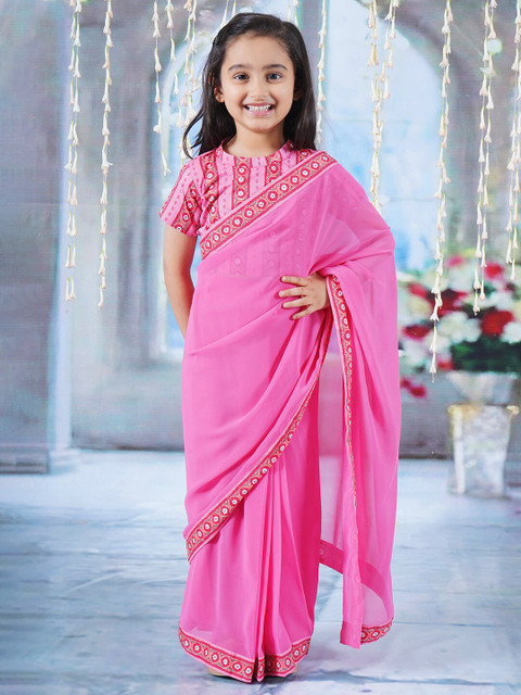 Little Bansi Embroidered Pure Georgette Ready to Wear Block Print Saree