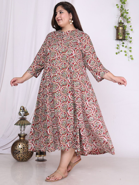 KALINI Plus Size Floral Printed Mandarin Collar A-Line Dress - Image 4