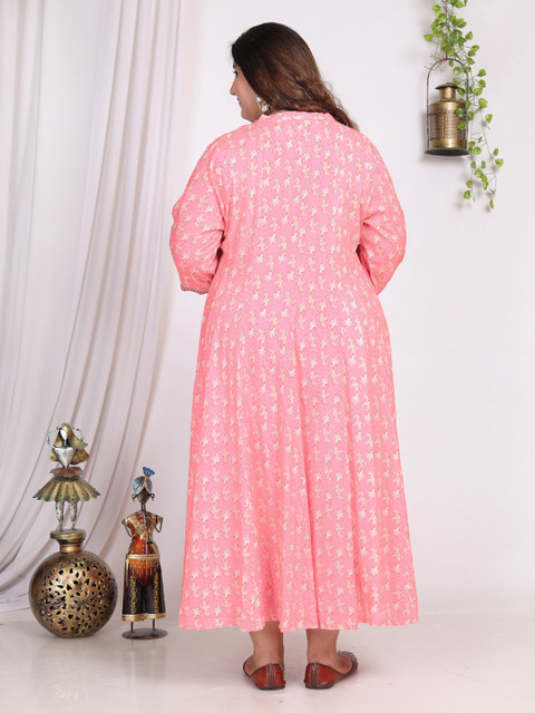 KALINI Plus Size Floral Printed Mandarin Collar A-Line Dress - Image 5