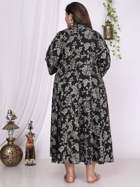 KALINI Plus Size Floral Printed Mandarin Collar A-Line Dress - Image 5