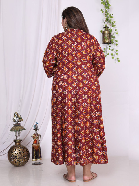 KALINI Plus Size Ethnic Motifs Printed Mandarin Collar A-Line Dress - Image 5