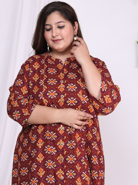 KALINI Plus Size Ethnic Motifs Printed Mandarin Collar A-Line Dress - Image 7