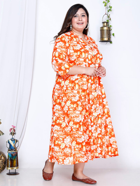 KALINI Plus Size Floral Printed Band Collar A-Line Maxi Dress - Image 3