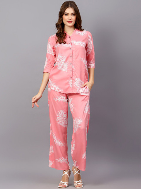 Indietoga Tropical Printed Roll-Up Sleeves Shirt With Trousers