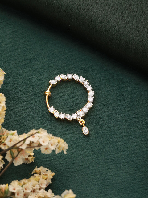 Saraf RS Jewellery Gold-Plated American Diamond Studded Ring Nosepin