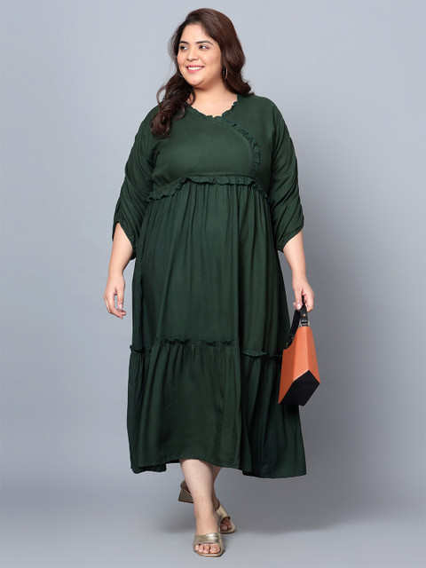 Indietoga Plus Size V-Neck Ruffled Fit & Flare Dress
