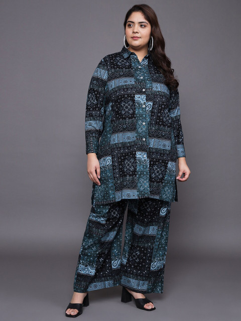 Tissu Plus Size Printed Longline Pure Cotton Shirt with Palazzo