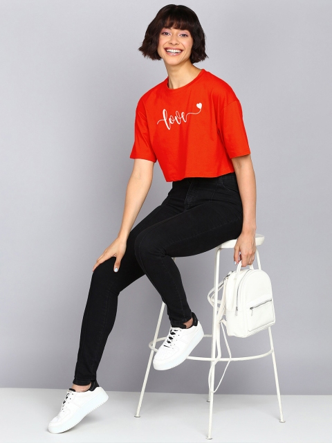 Adyavastram Typography Printed Round Neck Short Sleeves Crop Cotton Regular T-shirt - Image 4