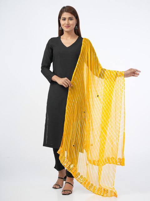 HELLA FASHIONS Leheriya Printed Mirror Work Chiffon Dupatta