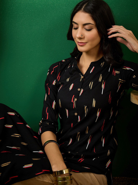 Sangria Abstract Printed Pure Cotton Straight Kurta