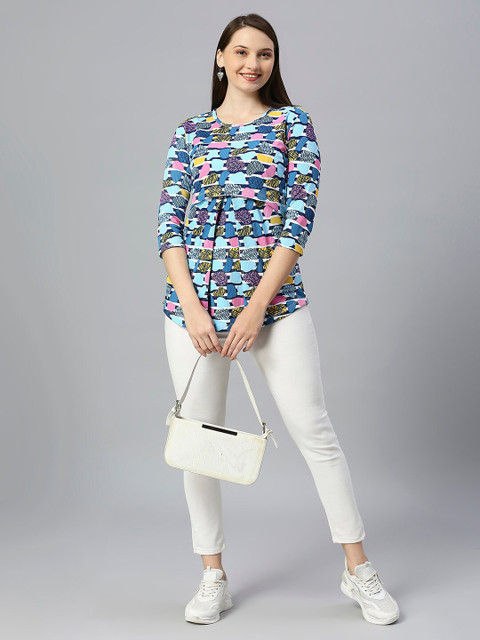 True Shape Abstract Printed Gathered or Pleated Cotton Maternity Top - Image 6