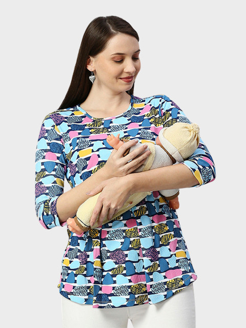 True Shape Abstract Printed Gathered or Pleated Cotton Maternity Top - Image 7