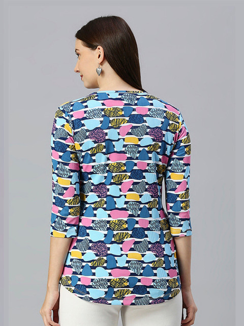 True Shape Abstract Printed Gathered or Pleated Cotton Maternity Top - Image 5