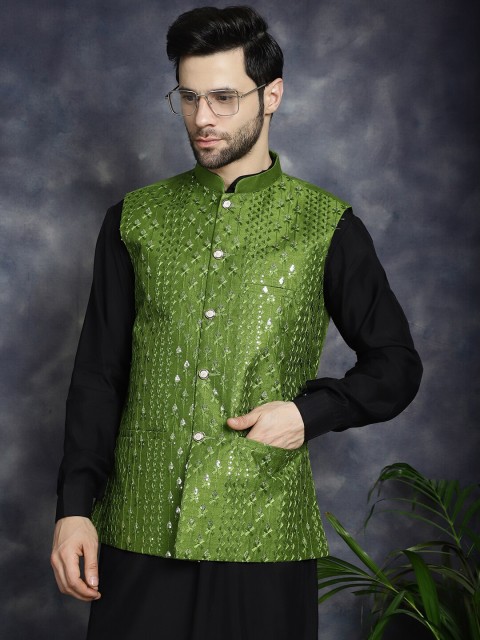 Anouk Embroidered Sequinned Nehru Jacket - Image 3