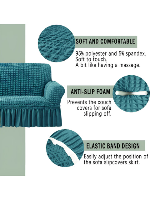 Cortina Teal Elastic Stretchable Sofa Cover With Arms - Image 2