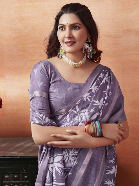 KALINI Floral Printed Zari Saree - Image 5