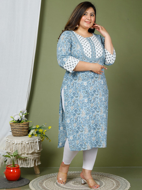 KALINI Plus Size Floral Printed Pure Cotton Kurta - Image 3