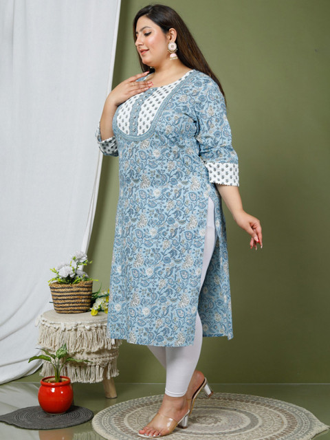 KALINI Plus Size Floral Printed Pure Cotton Kurta - Image 5
