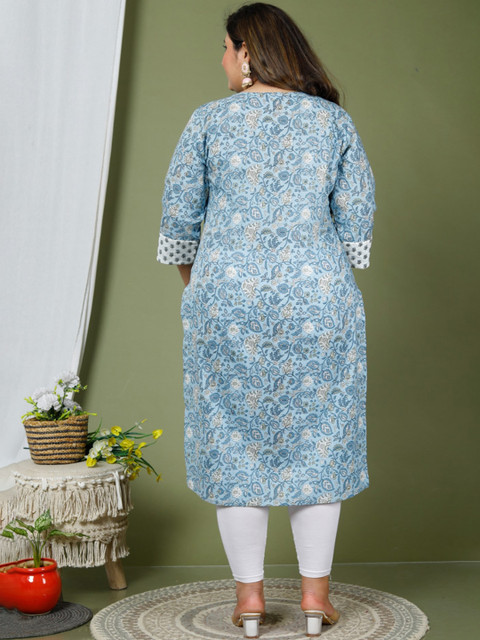 KALINI Plus Size Floral Printed Pure Cotton Kurta - Image 4
