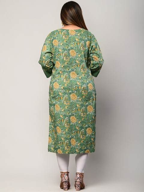 KALINI Plus Size Floral Printed Pure Cotton Kurta - Image 4