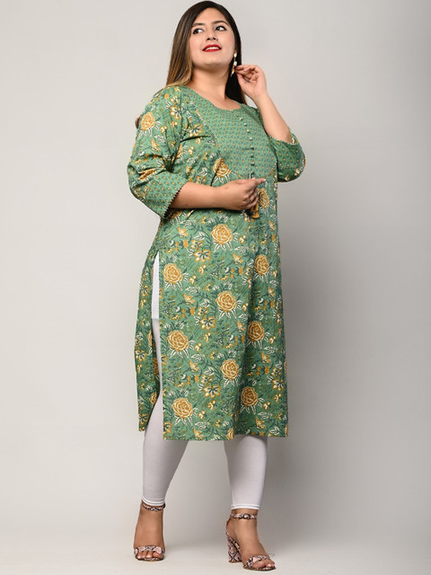 KALINI Plus Size Floral Printed Pure Cotton Kurta - Image 3
