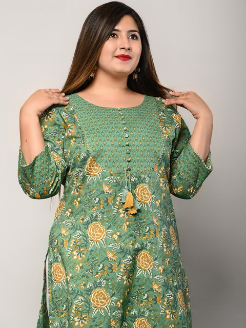 KALINI Plus Size Floral Printed Pure Cotton Kurta - Image 6