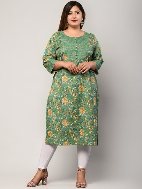 KALINI Plus Size Floral Printed Pure Cotton Kurta