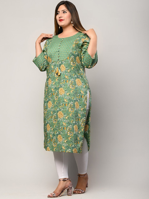 KALINI Plus Size Floral Printed Pure Cotton Kurta - Image 5