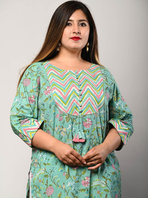KALINI Plus Size Floral Printed Pure Cotton Kurta - Image 6