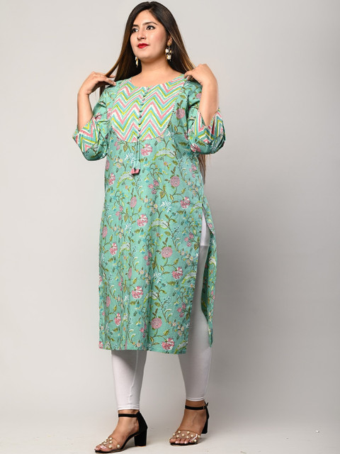 KALINI Plus Size Floral Printed Pure Cotton Kurta - Image 3