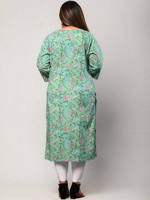 KALINI Plus Size Floral Printed Pure Cotton Kurta - Image 4