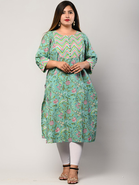 KALINI Plus Size Floral Printed Pure Cotton Kurta - Image 5