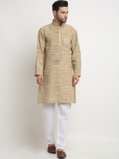 Arrabi Striped Mandarin Collar Pure Cotton Straight Kurta