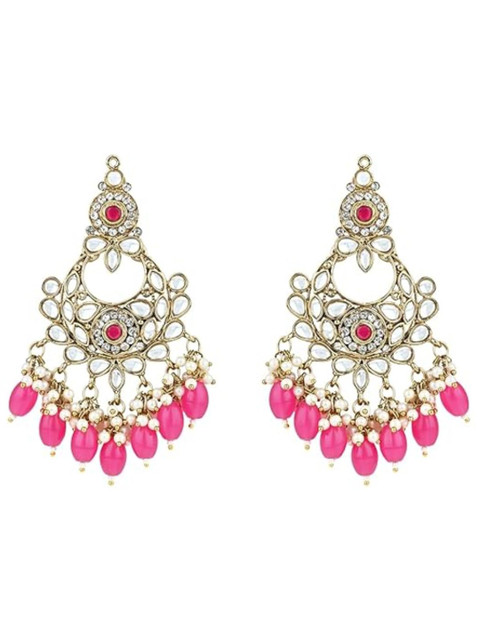 I Jewels Gold-Plated Kundan Contemporary Chandbalis - Image 2