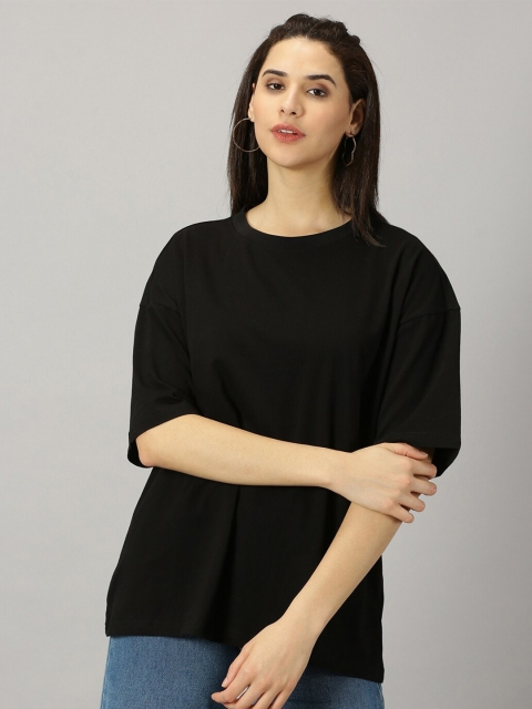 THE HOLLANDER Round Neck Drop-Shoulder Sleeves Pure Cotton Oversized T-shirt
