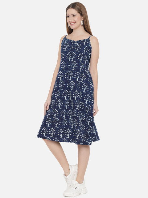 Indietoga Floral Print Shoulder Strap Fit & Flare Cotton Midi Dress - Image 3