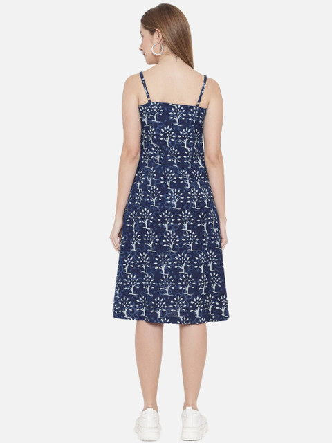 Indietoga Floral Print Shoulder Strap Fit & Flare Cotton Midi Dress - Image 4