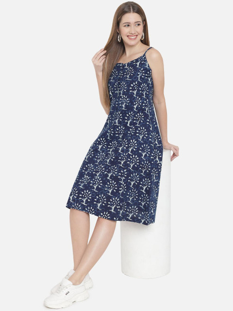 Indietoga Floral Print Shoulder Strap Fit & Flare Cotton Midi Dress - Image 6