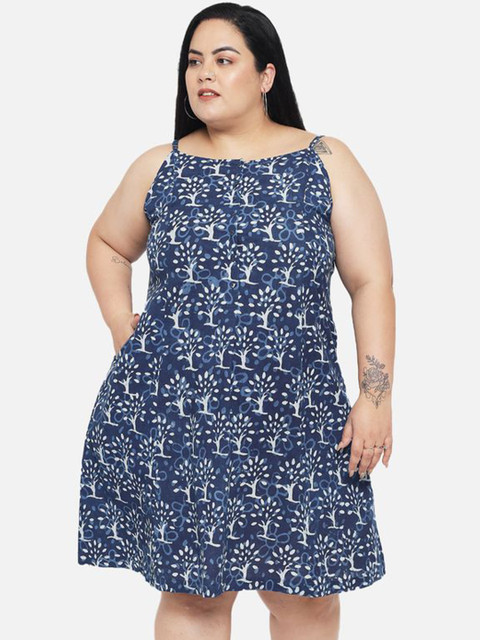 Indietoga Women Plus Size Hand Block Printed Sustainable Pure Cotton Dress