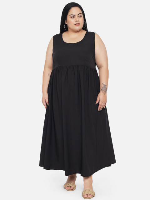 Indietoga Plus Size Round Neck Gathered Crepe Maxi Dress With Floral Print Shrug - Image 3